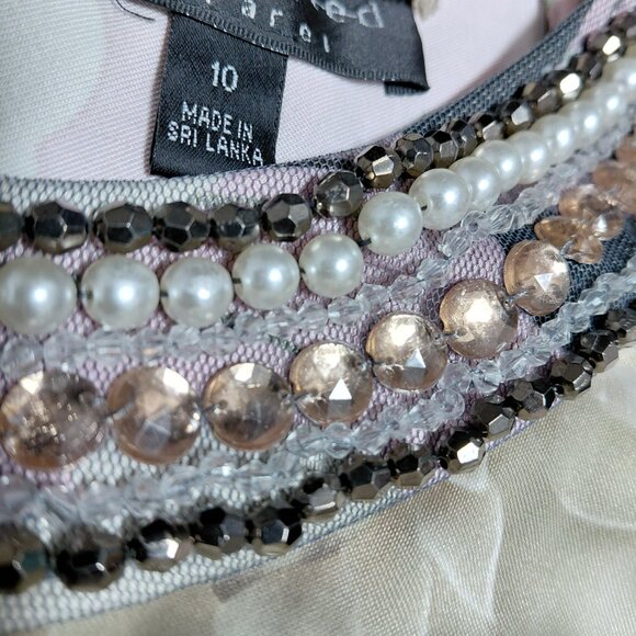 A-line Short Sundress-Large White Roses-Pink Silver Beaded High Halter Neckline - Picture 8 of 8